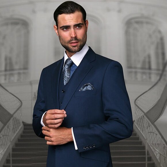 Mens 2 Button Classic Fit Pleated Pant Suit in Big & Tall Sizes in Indigo Blue - Picture 1 of 2